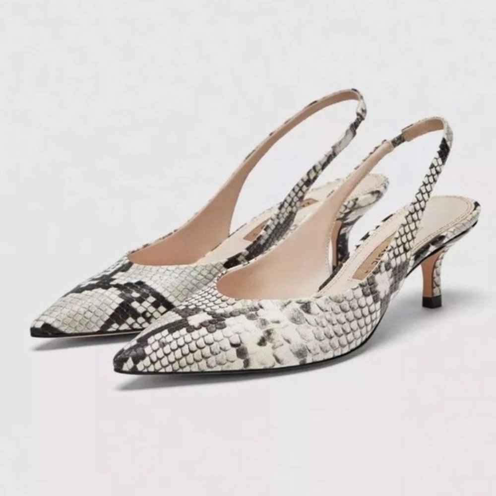 Zara snake print slingback low heel shoes